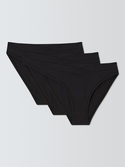 John Lewis Modal V-Front Knickers, Pack of 3, Black, Black