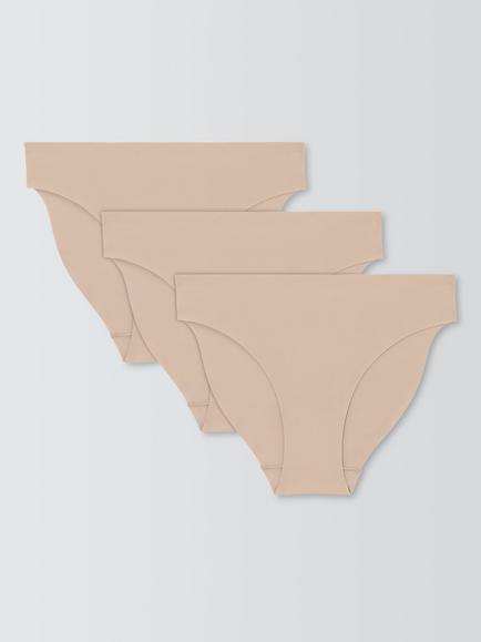 John Lewis No-VPL Bikini Knickers, Pack of 3, Almond