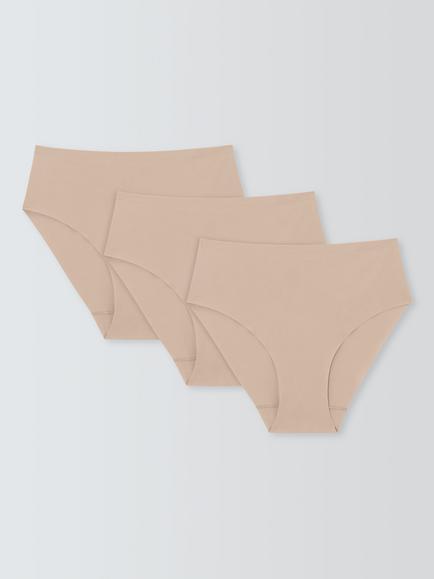 John Lewis No-VPL High Waist High Leg Knickers, Pack of 3, Almond, Almond