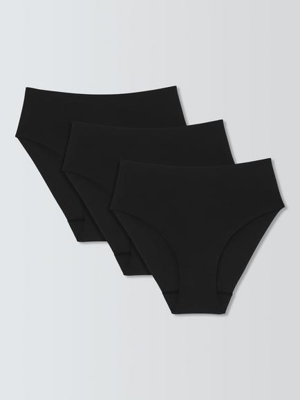 John Lewis No-VPL High Waist High Leg Knickers, Pack of 3, Black, Black