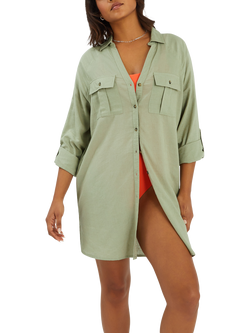 Accessorize Long Sleeve Shirt Beach Cover Up, Khaki, Khaki