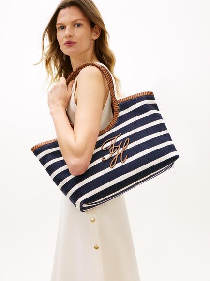 Tommy Hilfiger Script Logo Stripe Summer Bag, Navy Blue - view 2, Navy Blue