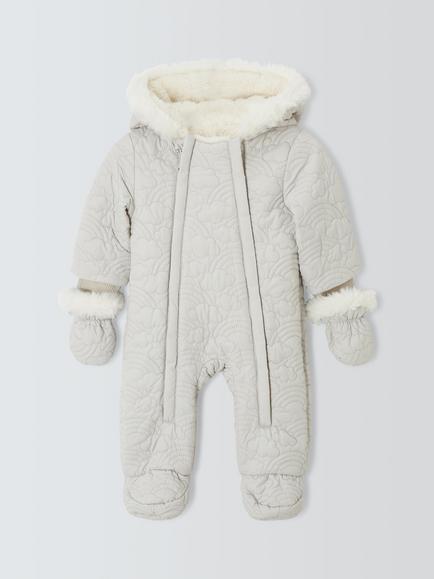John Lewis Baby Rainbows Quilted Snowsuit, Silver, Silver