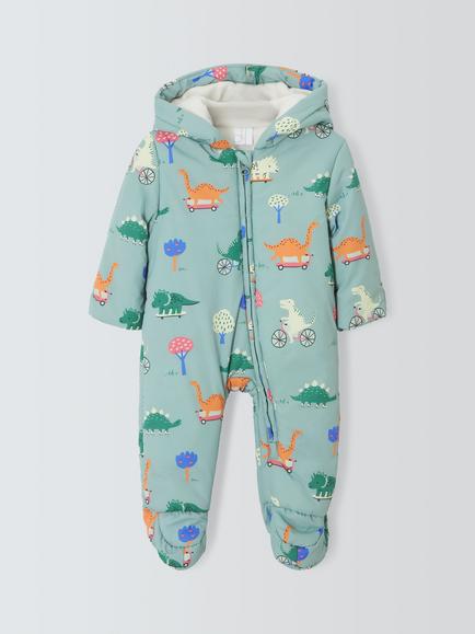 John Lewis Baby Dinosaur Snowsuit, Green, Green