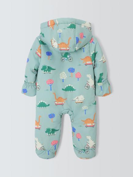 John Lewis Baby Dinosaur Snowsuit, Green - view 2, Green