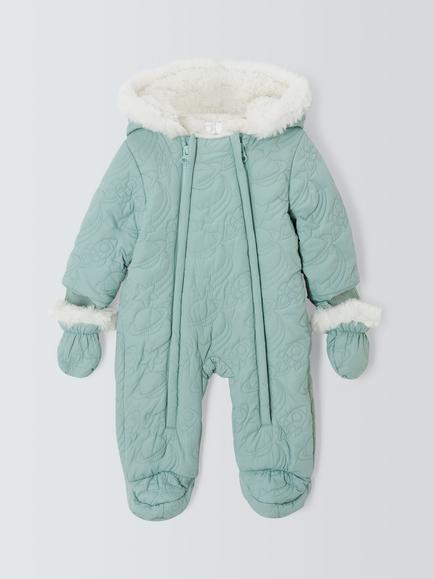 John Lewis Baby Space Quilted Snowsuit, Green, Green