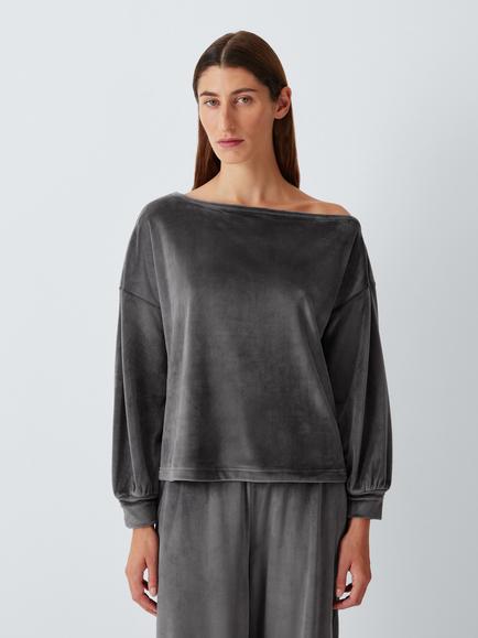 John Lewis Velour Wide Leg Lounge Set, Charcoal, Charcoal