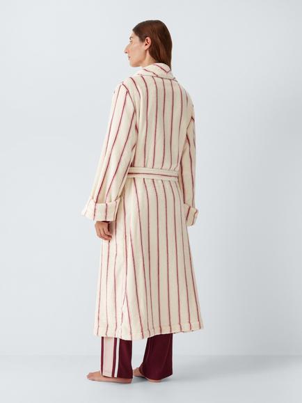 John Lewis Luxury Fleece Stripe Robe, Ivory / Pink - view 2, Ivory / Pink