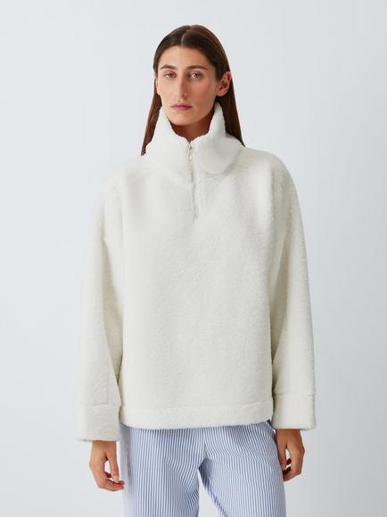 John Lewis Zip Neck Fleece Pullover Top, Ivory, Ivory
