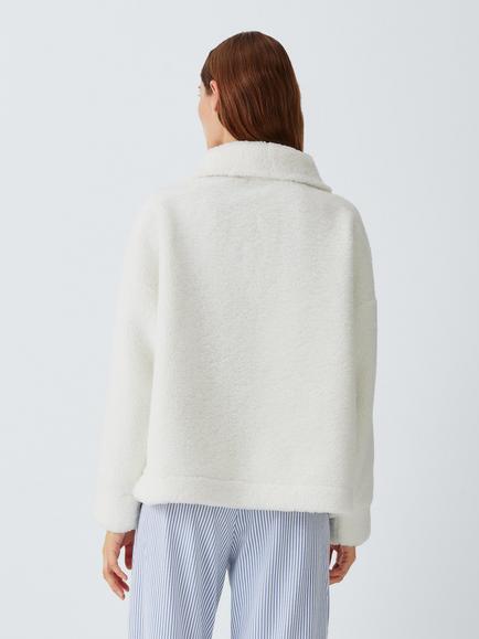 John Lewis Zip Neck Fleece Pullover Top, Ivory - view 2, Ivory