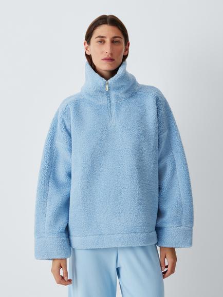 John Lewis Zip Neck Fleece Pullover Top, Cashmere Blue, Cashmere Blue