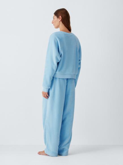 John Lewis Ultra Soft Fleece Long Pyjama Set, Cashmere Blue - view 2, Cashmere Blue