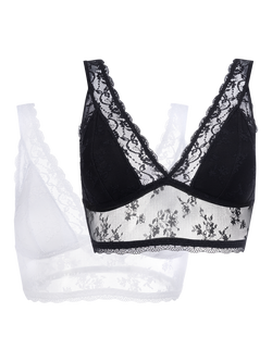 Dorina Essential Lace Bralette, Pack of 2, Black/Ivory