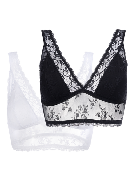 Dorina Essential Lace Bralette, Pack of 2, Black/Ivory