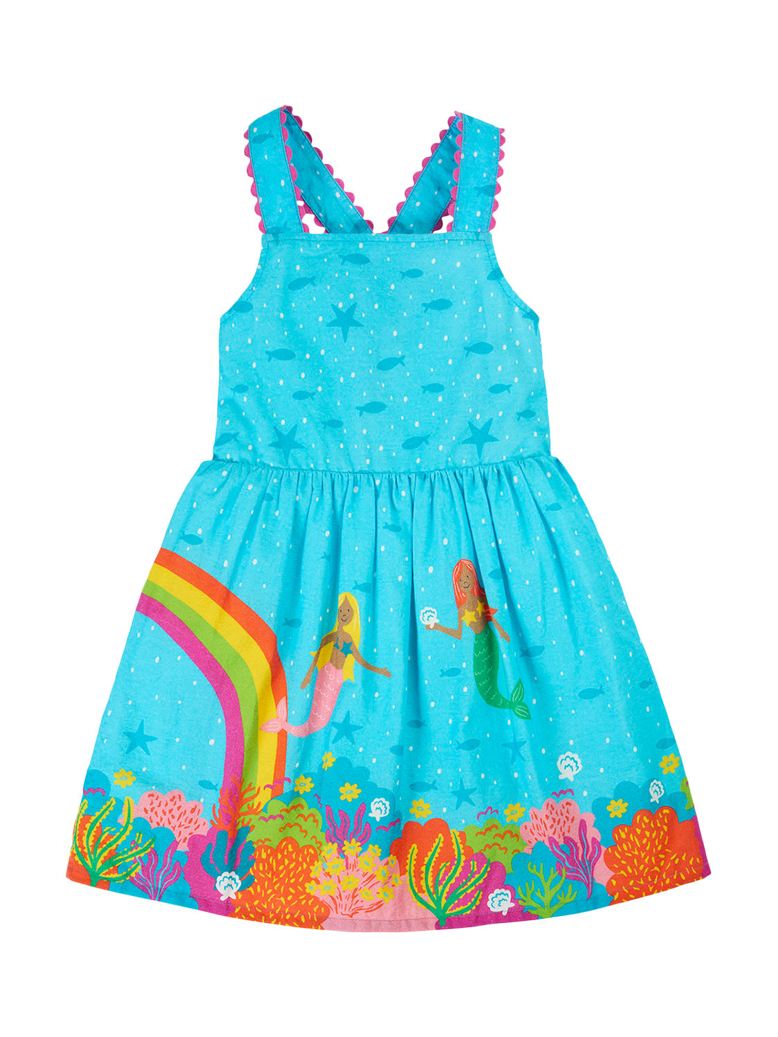 frugi mermaid dress Frugi Kids' Seraphina Mermaid Print Cotton Dress, Blue Multi