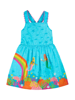 Frugi Kids' Seraphina Mermaid Print Cotton Dress, Blue Multi, Blue Multi