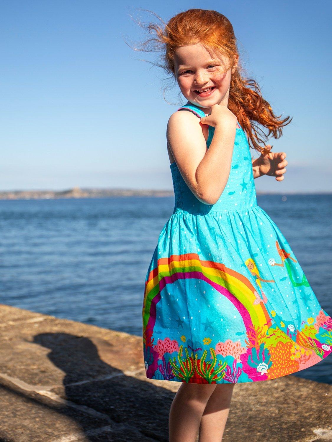 frugi mermaid dress Frugi Kids' Seraphina Mermaid Print Cotton Dress, Blue Multi