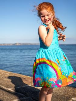 Frugi Kids' Seraphina Mermaid Print Cotton Dress, Blue Multi - view 2, Blue Multi