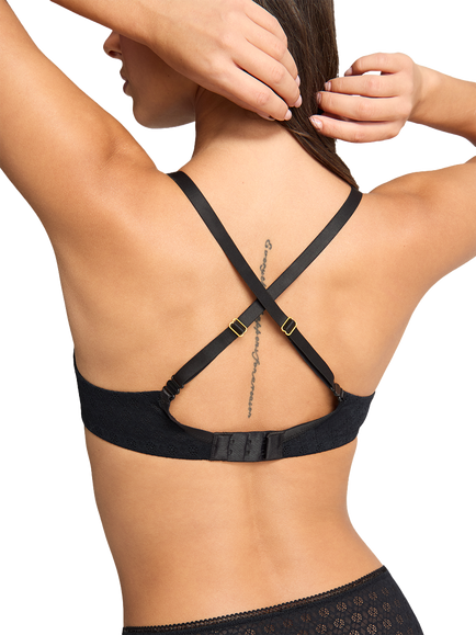 Nudea Honeycomb Semi-Demi Balconette Bra, Black - view 2, Black