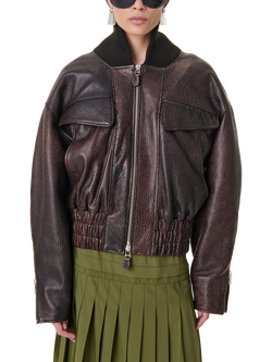 IRO Aster Grained Leather Bomber Jacket, Burgundy, Burgundy