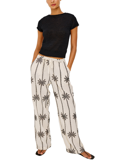 Rails Emmie Embroidered Palm Print Wide Leg Cotton Joggers, Embroidered Palms, Embroidered Palms
