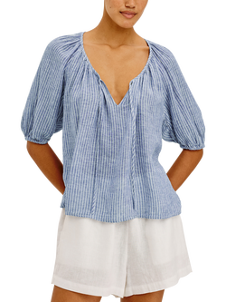 Rails Kirstie Short Sleeve Striped Linen Blend Blouse, Blue/White - view 2, Blue/White