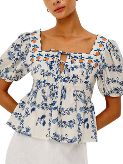 Rails Presley Floral Print Short Puff Sleeve Cotton Top, Ceramic Floral, Ceramic Floral