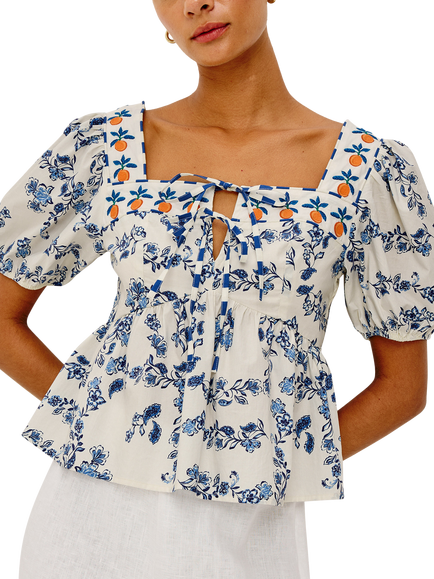 Rails Presley Floral Print Short Puff Sleeve Cotton Top, Ceramic Floral, Ceramic Floral