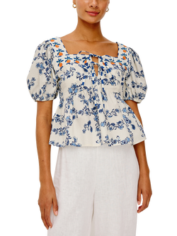 Rails Presley Floral Print Short Puff Sleeve Cotton Top, Ceramic Floral - view 2, Ceramic Floral