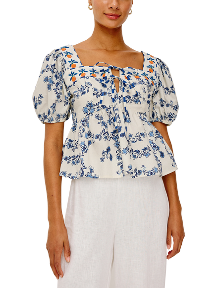 Rails Presley Floral Print Short Puff Sleeve Cotton Top, Ceramic Floral - view 2, Ceramic Floral