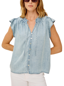 Rails Aviva Tie Detail Flutter Sleeve Denim Top, Bleached Indigo, Bleached Indigo