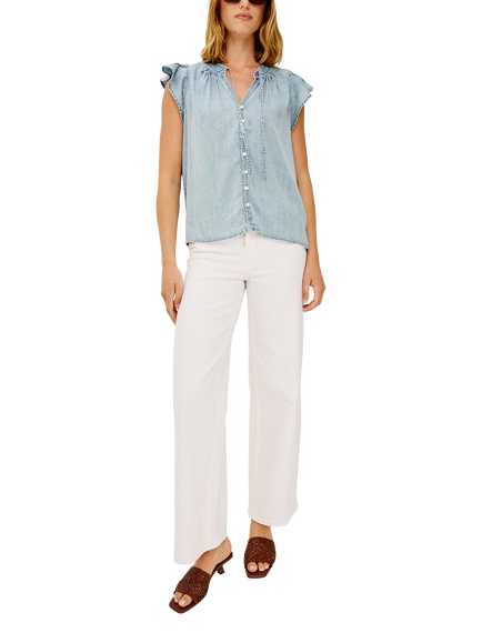 Rails Aviva Tie Detail Flutter Sleeve Denim Top, Bleached Indigo - view 2, Bleached Indigo