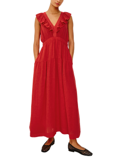 Rails Beaux Sleeveless Ruffle Neck Linen Blend Maxi Dress, Tomato, Tomato