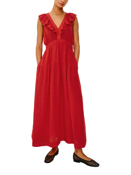 Rails Beaux Sleeveless Ruffle Neck Linen Blend Maxi Dress, Tomato, Tomato