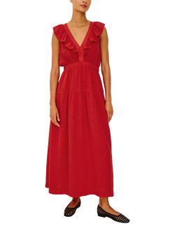 Rails Beaux Sleeveless Ruffle Neck Linen Blend Maxi Dress, Tomato - view 2, Tomato