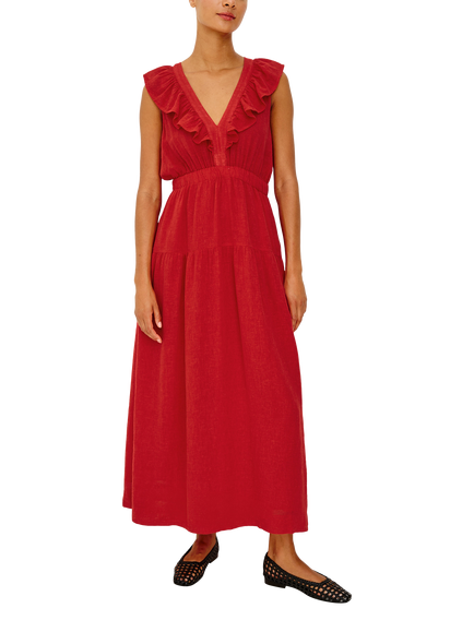 Rails Beaux Sleeveless Ruffle Neck Linen Blend Maxi Dress, Tomato - view 2, Tomato