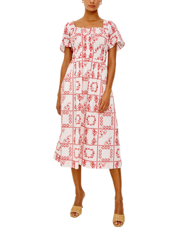 Rails Nanette Floral Print Short Sleeve Cotton Midi Dress, Ivory/Red, Ivory Red Hc