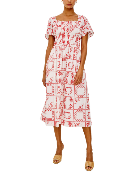 Rails Nanette Floral Print Short Sleeve Cotton Midi Dress, Ivory/Red, Ivory Red Hc