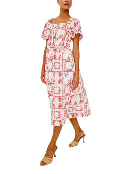 Rails Nanette Floral Print Short Sleeve Cotton Midi Dress, Ivory/Red - view 2, Ivory Red Hc