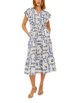 Rails Roza Floral Print Cap Sleeve Tiered Cotton Midi Dress, Ceramic Floral, Ceramic Floral