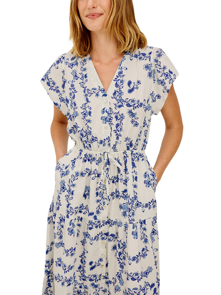 Rails Roza Floral Print Cap Sleeve Tiered Cotton Midi Dress, Ceramic Floral - view 2, Ceramic Floral