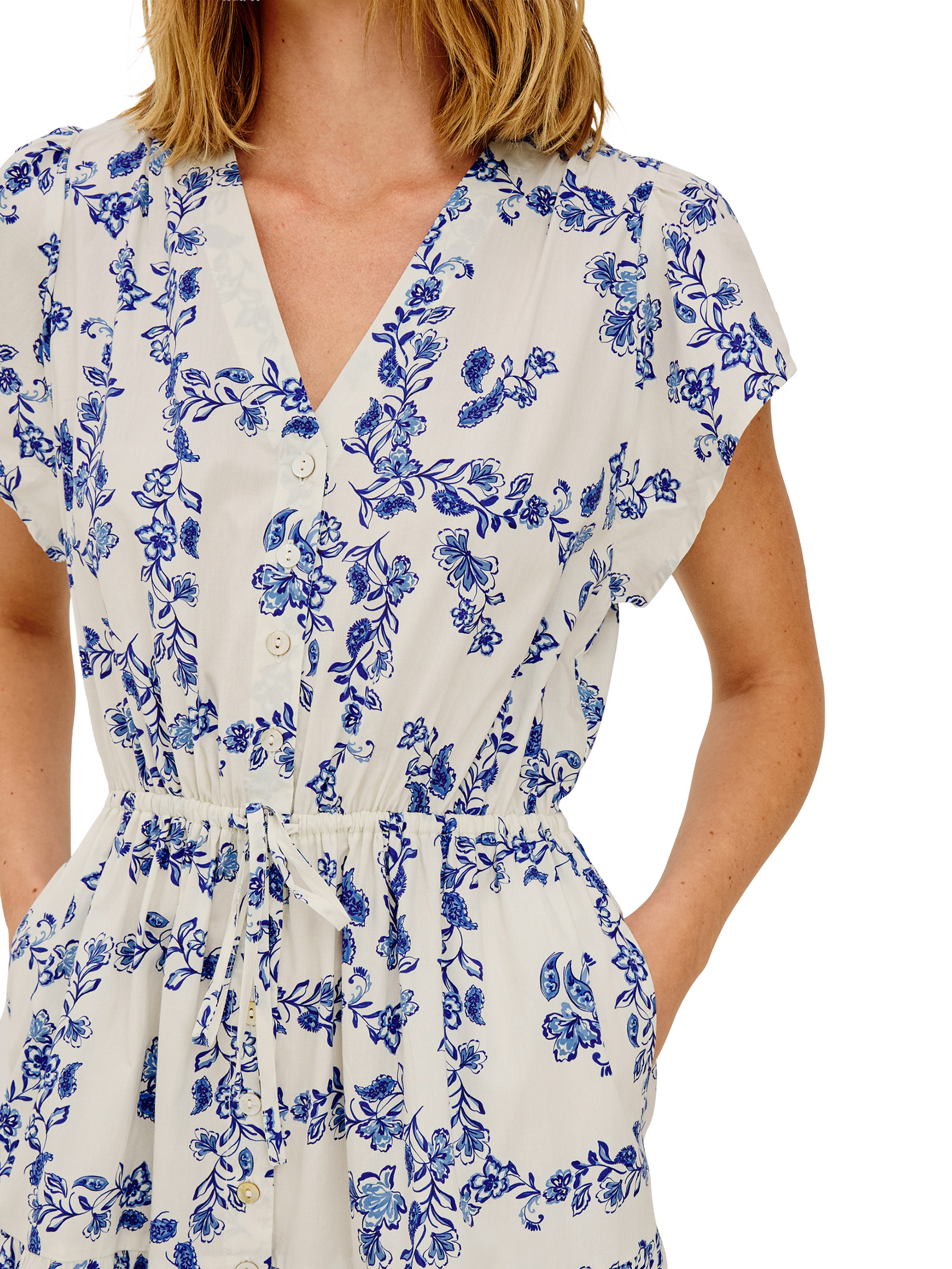 Rails Roza Floral Print Cap Sleeve Tiered Cotton Midi Dress, Ceramic Floral