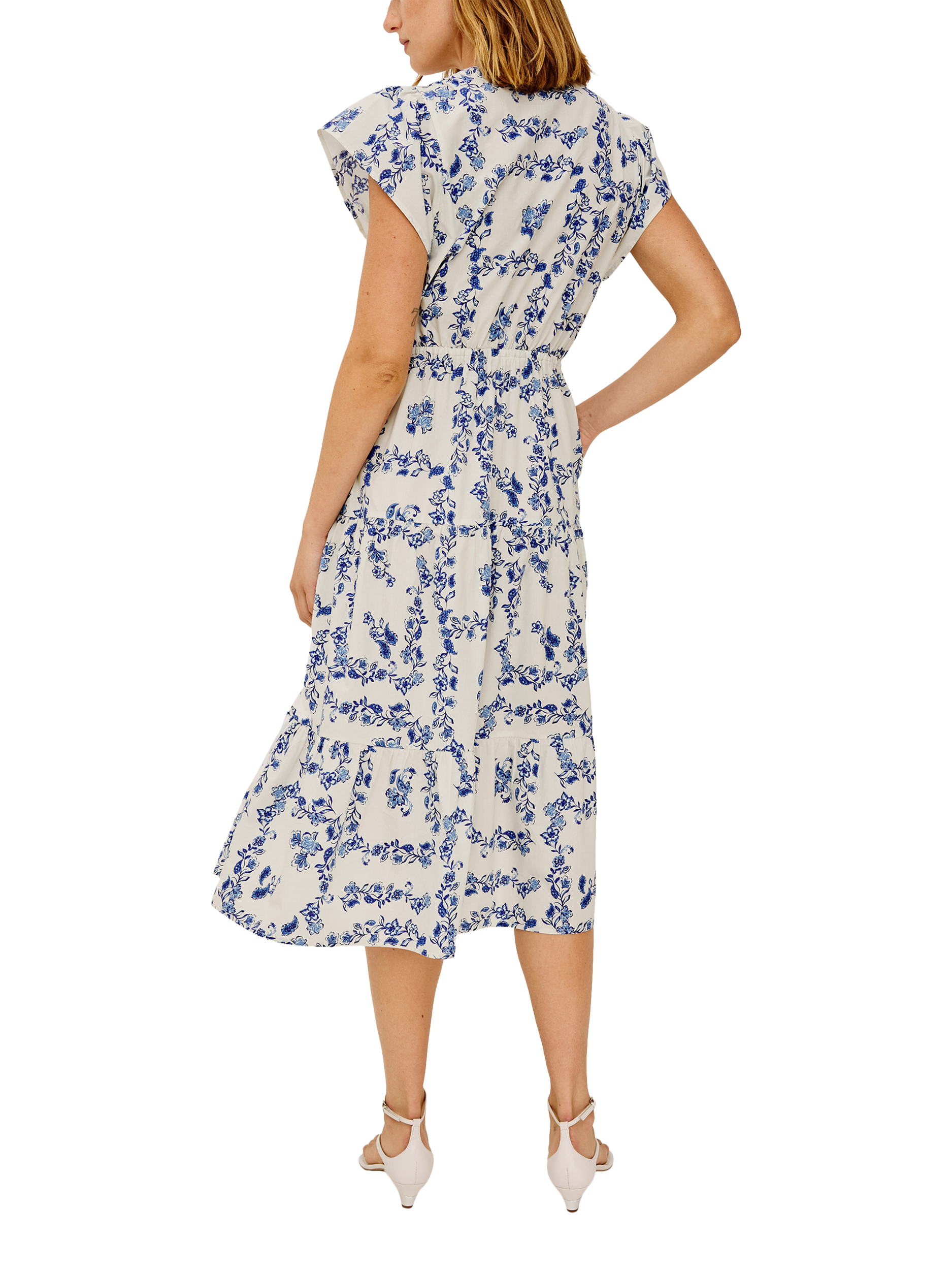 Rails Roza Floral Print Cap Sleeve Tiered Cotton Midi Dress, Ceramic Floral