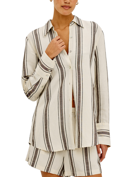 Rails Knox Striped Linen Blend Oversized Shirt, Cream/Grey, Cream/Grey