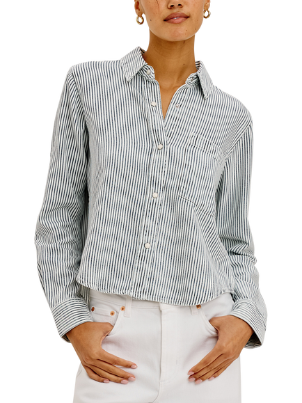 Rails Noa Striped Cotton Blend Shirt, White/Grey, White/Grey