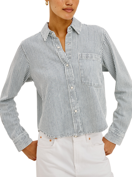 Rails Noa Striped Cotton Blend Shirt, White/Grey - view 2, White/Grey