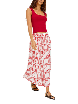 Rails Dax Floral Embroidered Cotton Maxi Skirt, Ivory/Red, Ivory Red Hc