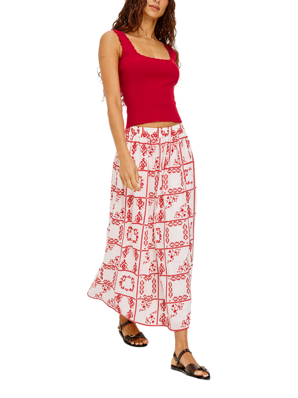 Rails Dax Floral Embroidered Cotton Maxi Skirt, Ivory/Red, Ivory Red Hc