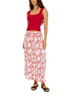 Rails Dax Floral Embroidered Cotton Maxi Skirt, Ivory/Red - view 2, Ivory Red Hc