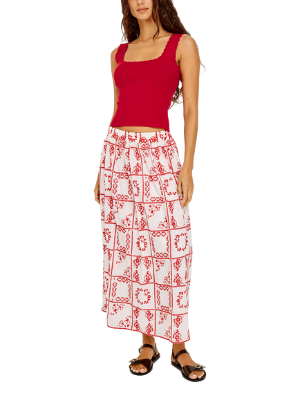 Rails Dax Floral Embroidered Cotton Maxi Skirt, Ivory/Red - view 2, Ivory Red Hc